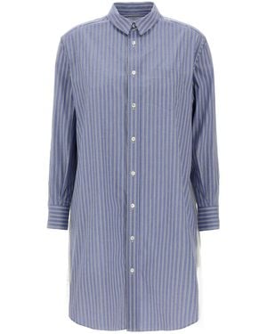 Sacai Pleated Striped Midi Shirt Dress - Blue