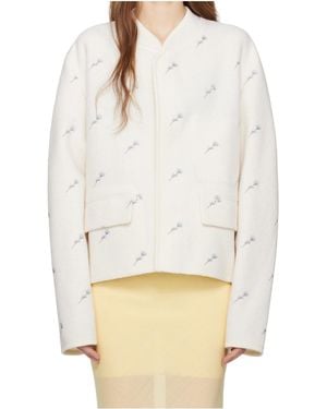 Rier City Crop Flowers Walker Wool Casual Jacket - White