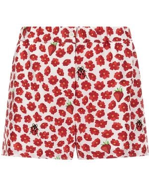 Versace Floral-Printed Elasticated Waistband Shorts - Red