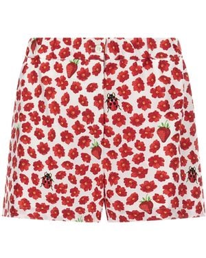 Versace Floral-Printed Elasticated Waistband Shorts - Red
