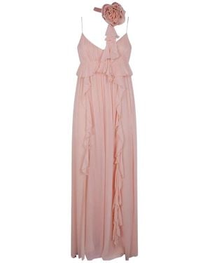 Blugirl Blumarine Ruffled Floral Silk Dress - Pink