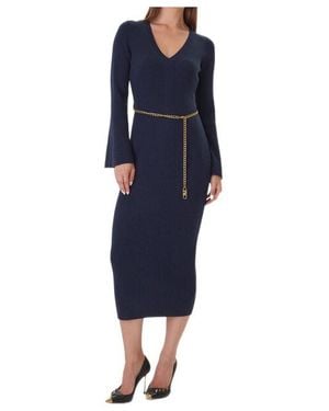 MICHAEL Michael Kors Wool Blend Belted Midi Dress - Blue