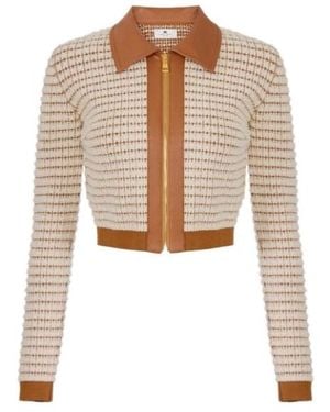 Elisabetta Franchi Textured Zip-Up Cardigan - Natural