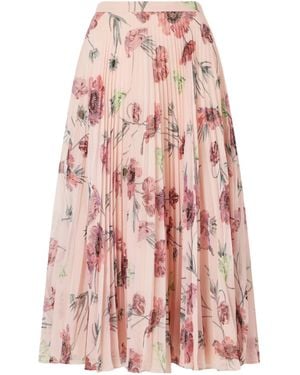 Erdem Floral-Print Plissé-Voile Midi Skirt - Pink