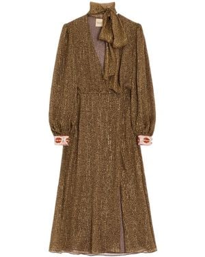 Valentino Lurex Print Midi Dress - Brown