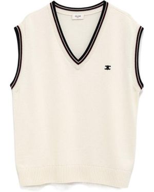 Celine Triomphe V-Neck Sweater - Natural