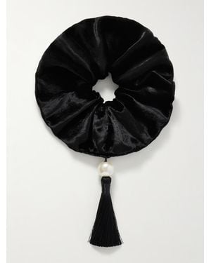 Jennifer Behr Tassel Velvet Isadora Pony Wrap - Black