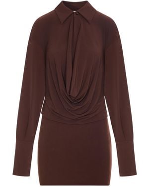 ANDAMANE Deep V Collar Mini Dress - Purple