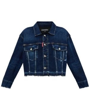 DSquared² Frayed Cropped Denim Jacket - Blue
