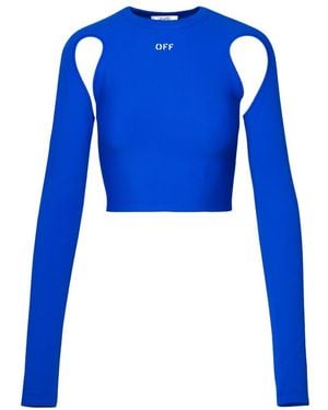 Off-White c/o Virgil Abloh Cut-Out Crewneck Long-Sleeved Top - Blue