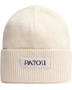 Patou Logo Label Knit Beanie - White