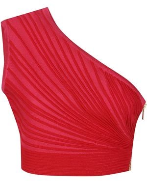 Balmain One Shoulder Cropped Knit Top - Red