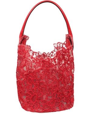 Ermanno Scervino Floral-Lace Bucket Bag - Red