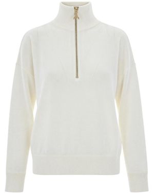 Patrizia Pepe Half-Zip Stand Collar Knit Sweater - White