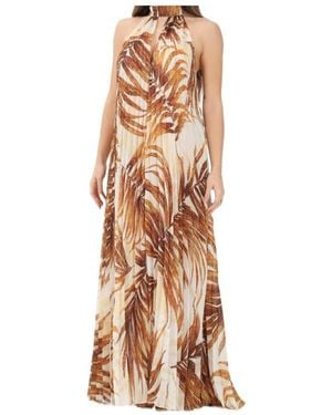 Just Cavalli Long Dress With Stylised Leaf Print - Metallic