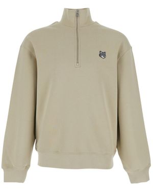 Maison Kitsuné Maison Kitsuné Fox Head Half-Zip Sweatshirt - Natural