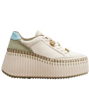Chloé Nama Leather Platform Trainers - Natural