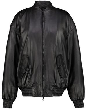 Wardrobe NYC Zippered Long-Sleeved Leather Jacket - Black