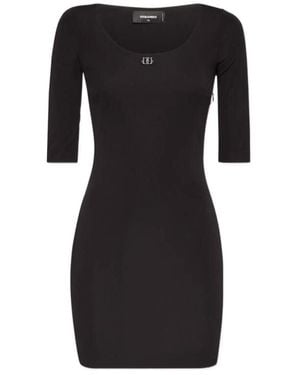 DSquared² Logo-Plaque Short-Sleeved Dress - Black
