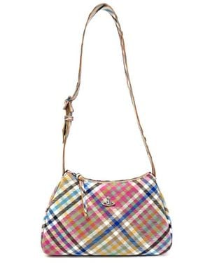 Vivienne Westwood Heather Check Wool Kate Shoulder Bag - White