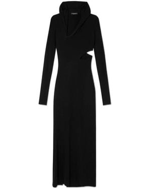 Versace Cut-Out Long Sleeved Hooded Maxi Dress - Black
