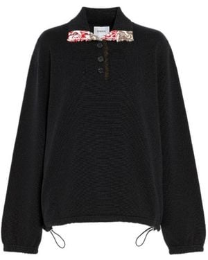 Barrie Contrast-Collar Cashmere Sweater - Black