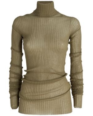 Quira Cutout Tie-Back Ribbed Knitted Top - Green