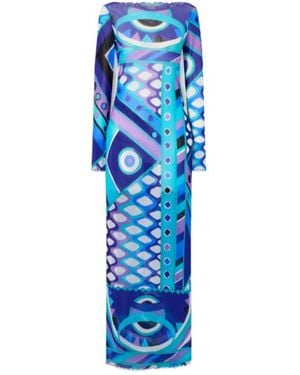 PUCCI Printed Tulle Maxi Dress - Blue