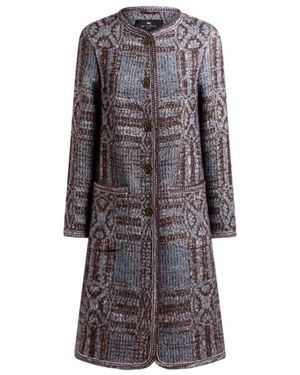 Etro Bouclé Jacquard Coat - Gray