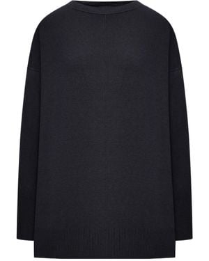 Transit Stretch Viscose And Wool Oversize Knit With Boat Neckline And Ribbed Inserts - Blue