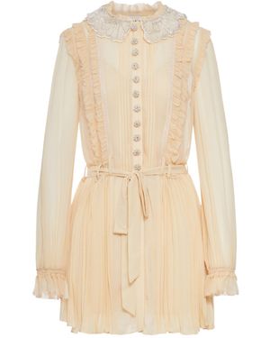 Self-Portrait Pleated Georgette Mini Dress - Natural