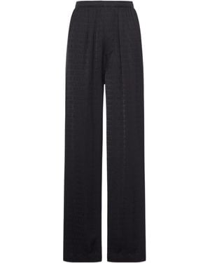 Balenciaga Viscose Trousers With Allover Tone-On-Tone Logo - Blue