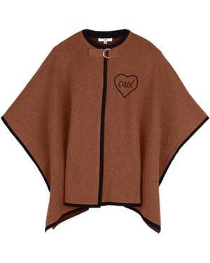 Chloé Logo-Embroidered Heart-Motif Cape - Brown