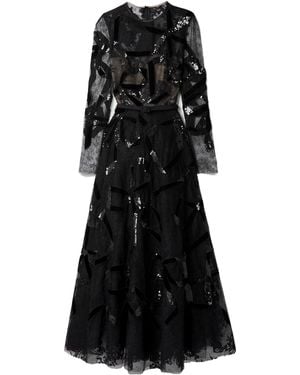 Oscar de la Renta Sequined Lace Dress With Belt - Black