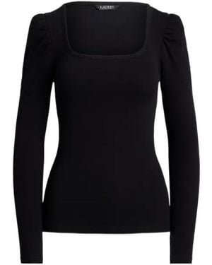 Ralph Lauren Square-Neck Puff-Sleeve Top - Black