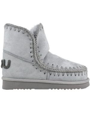 Mou Whipstitch-Trim Detail Boots - Grey