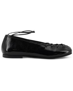 Alohas Lace-Up Square-Toe Ballet Flats - Black