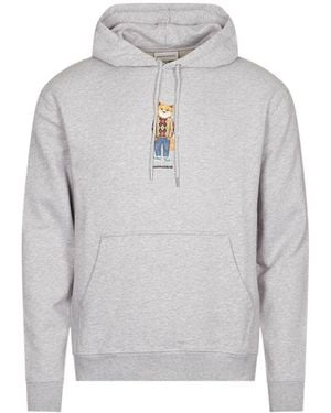 Maison Kitsuné Maison Kitsuné Fox Printed Drawstring Hoodie - Grey