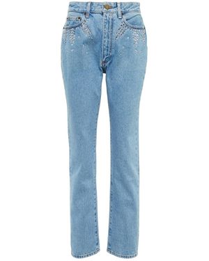 Alessandra Rich Embellished High-Rise Straight Jeans - Blue