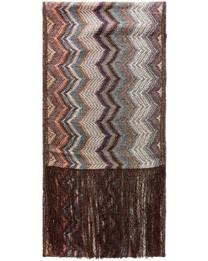 Missoni Striped Metallic Crochet-Knit Scarf - Brown