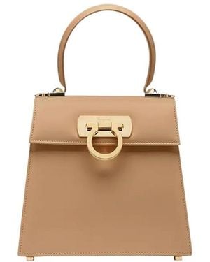 Ferragamo Logo Button Handbag - Natural