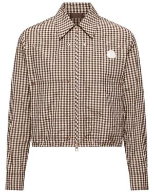Moncler Cropped Gingham Jacket - Brown