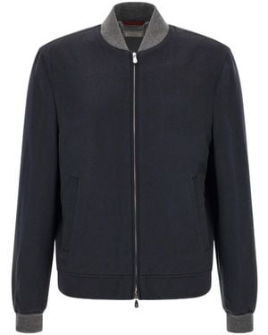 Brunello Cucinelli Light Flannel Bomber Jacket - Blue