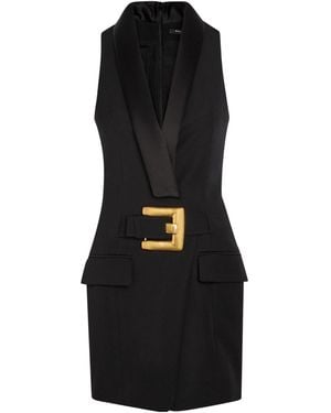 Balmain V-Neck Satin Dress - Black