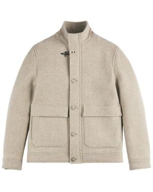 Fay Herringbone Toggle Coats - Natural