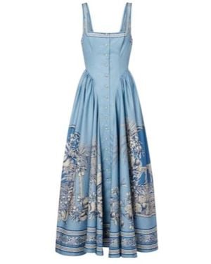 ALÉMAIS Villa Romantica Cotton Midi Dress - Blue