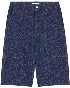 Maison Kitsuné Maison Kitsuné Abstract Daisy-Printed Knee-Length Denim Shorts - Blue