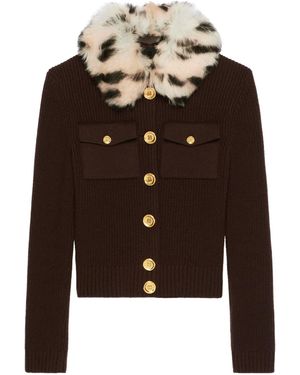 Givenchy Fur Collared Button-Up Cardigan - Brown