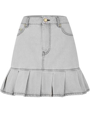 Ganni Stylish Pleated Denim Midi Skirt - Grey