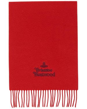 Vivienne Westwood Logo Embroidered Fringed Scarf - Orange